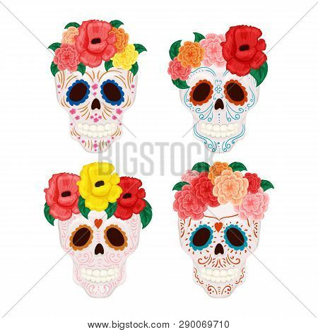 Cartoon Mexican Sugar Skull Illustration For Day Of The Dead