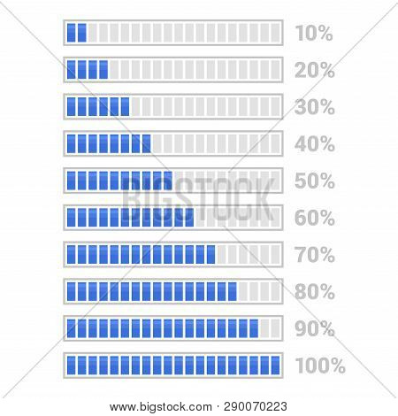 Blue Progress Bar Set On White Background.