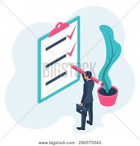 List Completed Tasks. Vector Illustration Isometric Design. Isolated On White Background. Checklist 