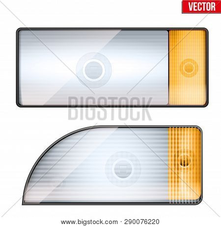 Rectangular Car Headlight And Turn Indicator. Glass Case Of Frontlight. Vector Illustration Isolated