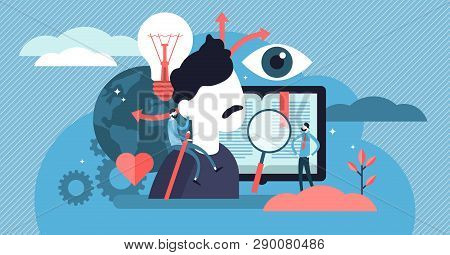 Cognition Vector Illustration. Flat Tiny Mental Learning Persons Concept. Symbolic Information Knowl