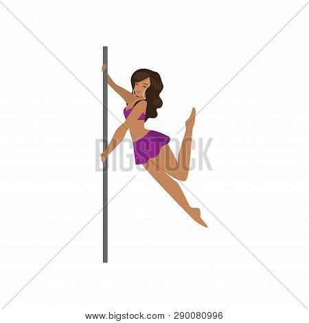 Attractive African American Girl With Long Curly Hair Turning On Hands Around Pylon