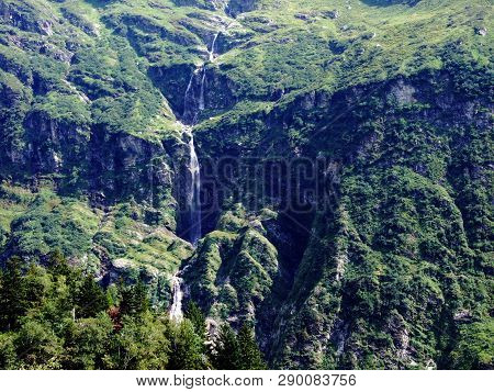 Waterfall Lammerbachfall Or Wasserfall Lammerbachfälle, Lammerbach Stream In The Alpine Valley Of Ma