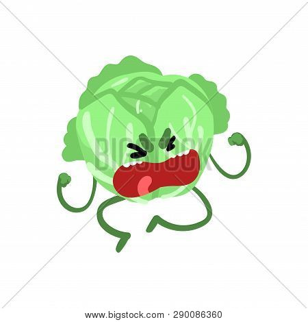Grumpy Abbage, Cute Vegetable Character With Funny Face Vector Illustration