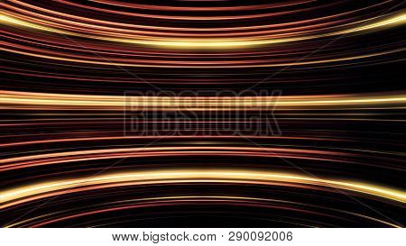 Orange And Golden Parallel Round Lines Moving Endlessly, Seamless Loop. Beautiful Glowing Arcuate Ra