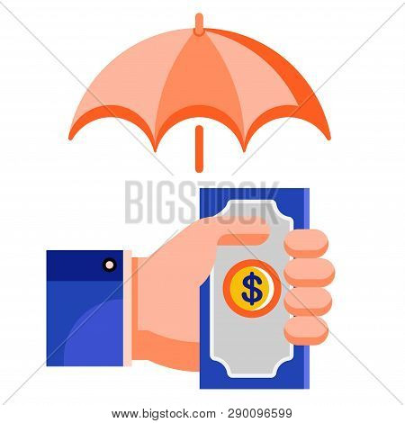 Hand Hold Banknote With Umbella Icon Vector Illustration In Flat Color Design