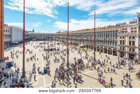 Venice, Italy - May 21, 2017: Piazza San Marco Or St Mark`s Square In Venice. It Is A Top Tourist At
