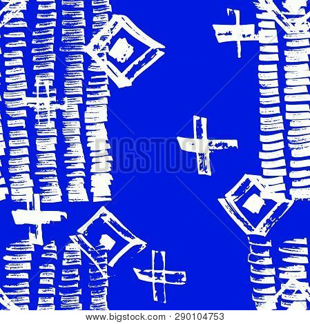 Tie Dye Japanese Geometric Summer Seamless Pattern. Boho Tie Dye Ikat Batik. Geo Wabi Sabi Bohemian 