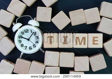 Time Management, Deadline, Schedule And Reminder Concept, Straggle Cube Wooden Blocks With Some Comb