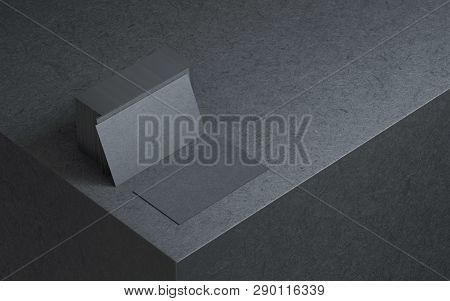 Black Testured Business Cards Mockup, 3d Rendering