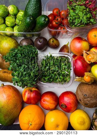 Healthy Food Clean Eating Selection: Fruit, Vegetable, Superfood, Greenery Sprouts Copy Space