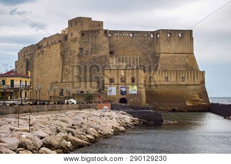 Naples, Italy - October 31, 2015: View Of The Castel Dell Ovo. The Castle Is A Seaside Castle In Nap