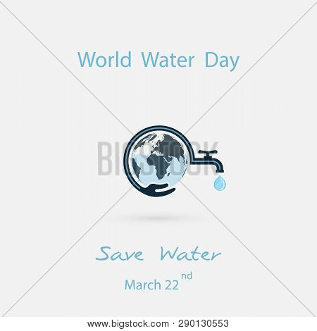 Water Drop And Water Tap With Human Hand Icon.blue Globe &hand Icon Vector Logo Design Template.worl