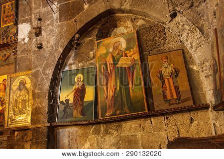 Bellapais, Cyprus - November 12, 2013: The Interior Of The Old Greek Orthodox Church In Bellapais Ab