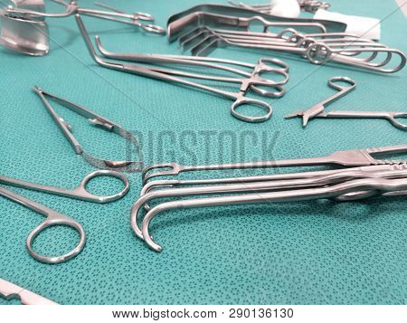 Closeup Image Of Medical Surgical Equipments On Table