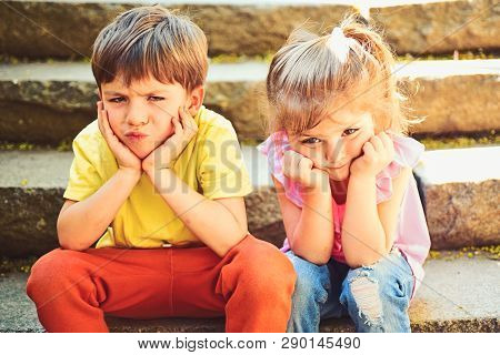 Summer Holiday Vacation. Couple Of Little Children. Boy And Girl. Childhood First Love. Best Friends