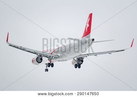 Moscow, Russia - March 17, 2019: Aircraft Airbus A320-214(wl) A6-aon Of Air Arabia Going To Landing 