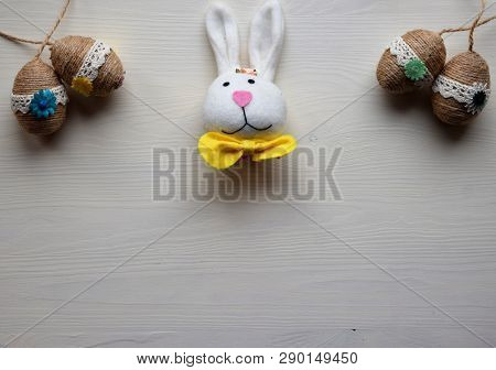 Easter Eggs On A White Wooden Background. Easter Background. Easter Eggs.