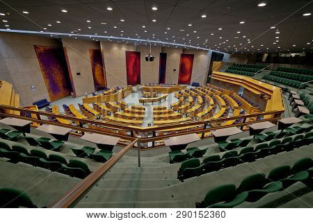Den Haag, The Netherlands - August 29, 2012: Wide View Of Interior Of The Empty Plenary Hall Of The 