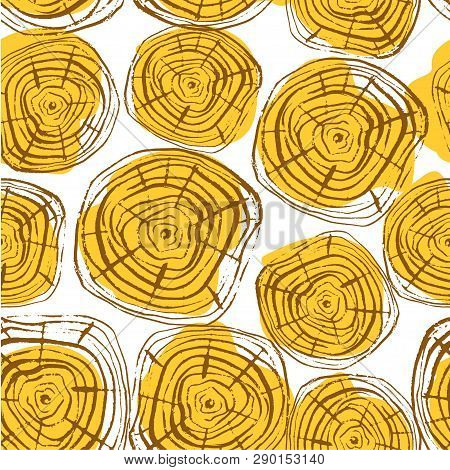 Tree Rings Seamless Vector Pattern. Saw Cut Tree Trunk Background. Vector Illustration For Textile, 