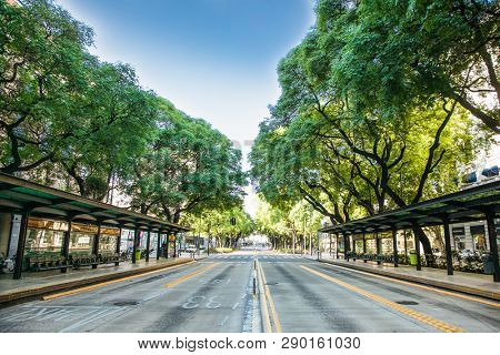 Buenos Aires Argentina - Dec 25, 2018: Metrobus station at Av. Paseo Colon in Buenos Aires, Argentina.