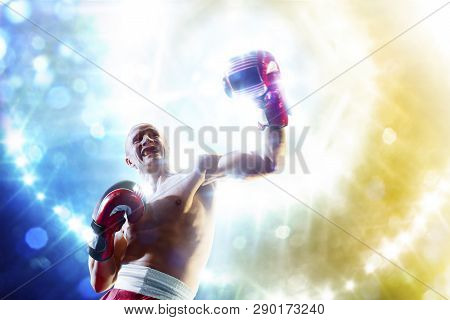 Box Professional Figter On The Ring In Lights