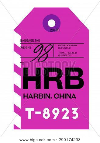 Harbin Realistically Looking Airport Luggage Tag Illustration