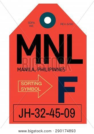 Manila Realistically Looking Airport Luggage Tag Illustration