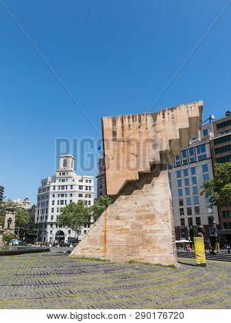 Barcelona, Spain - April 21, 2018: Catalonia Square, The Center Of The City And The Most Emblematic 