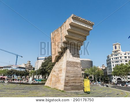 Catalonia Square, The Center Of The City And The Most Emblematic Square In Barcelona, And Monument T