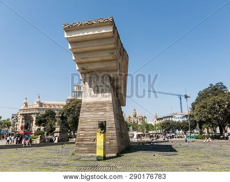 Catalonia Square, The Center Of The City And The Most Emblematic Square In Barcelona, And Monument T