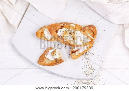 Bruschetta With Soft Cheese, Garlic And Provencal Herbs