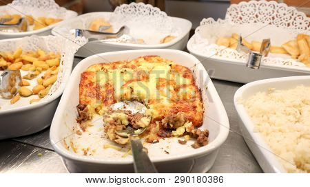 Meat Pie In The Tray Of The Self Service Restaurant