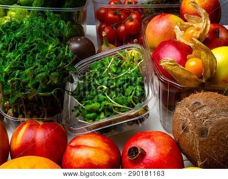 Colorful Fruits And Vegetables Background, Rich In Vitamins