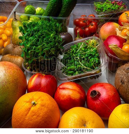 Colorful Fruits And Vegetables Background, Rich In Vitamins