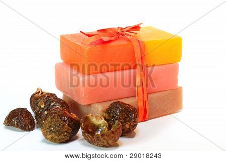 手工皂和皂螺母特写