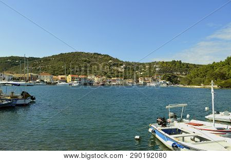 Antipaxos Harbour, Greece - October 01, 2017 : Antipaxos A Small Island South Of Corfu A Greek Islan