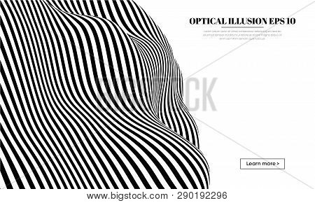 Optical Illusion Lines Background. Abstract 3d Black And White Illusions. Conceptual Design Of Optic