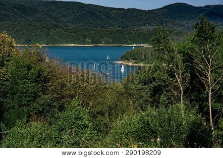 View At Solina Lake From Polanczyk, Bath Resort At Bieszczady Mountain