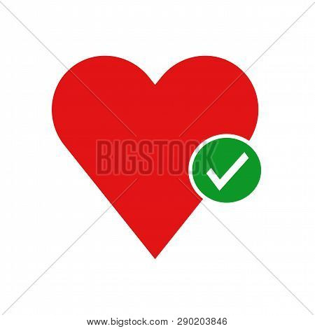 Flat Healthy Heart With Checkmark Symbol, Health Icon For Websites Or App. Vector Illustration.