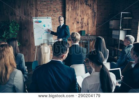 Nice Classy Stylish Elegant Peresentative Serious Sharks Attending Corporate Forum Listening To Top 