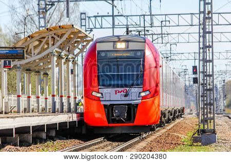 . Russian Electric Train On Rails . The Railways Of Russia, Russia, Leningrad Region, Pargolovo Stat