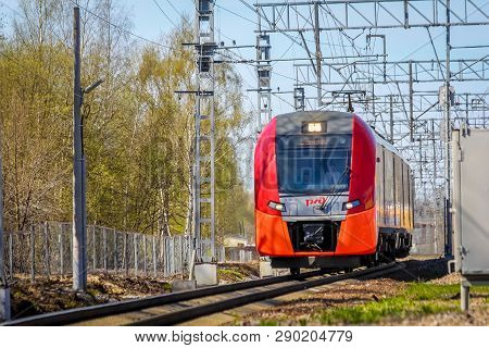 . Russian Electric Train On Rails . The Railways Of Russia, Russia, Leningrad Region, Pargolovo Stat