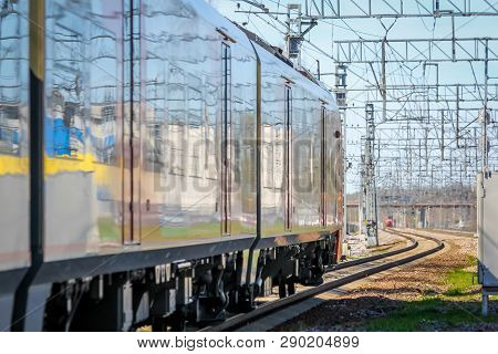 . Russian Electric Train On Rails . The Railways Of Russia, Russia, Leningrad Region, Pargolovo Stat