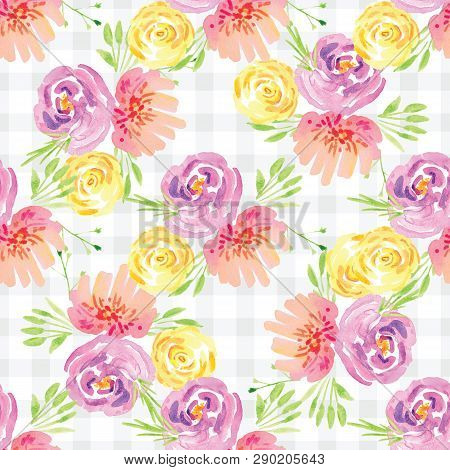 Hand-painted Watercolor Floral Rose Pattern. Illustration Of Decorative Floral Design For Wedding In