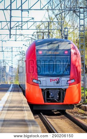. Russian Electric Train On Rails . The Railways Of Russia, Russia, Leningrad Region, Pargolovo Stat