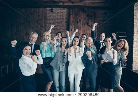 Close Up Photo Yelling Diversity Different Age Multiethnic Mixed Race Business People Stand She Her 