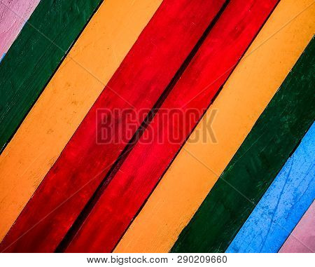 Colorful Wall Woodentexture Background / Rainbow Colors Painted Old Wall