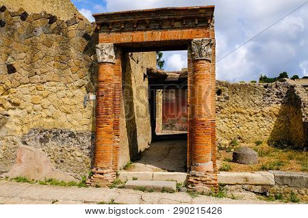 Herculaneum, Ancient Roman Town. Gate To The Villa, Ercolano, Italy