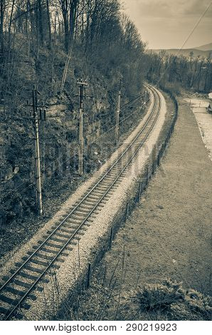 Railway Tracks With Electric Traction For Trains.